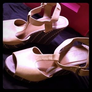 NWOB Blue/Tan ZigZag Wedges